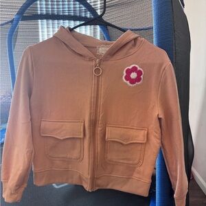 btween Dusty Rose Zip Hoodie with Flower Patch